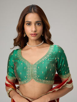 Gajra Gang - Reshami Sandook Green Poly Silk Embroidered Half Sleeves Stitched Blouse