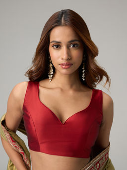 Gajra Gang - Brigade Bride Maroon Gajji Silk Sleeveless Stitched Blouse