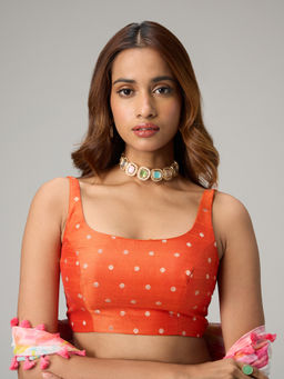 Gajra Gang - Brigade Bride Orange Brocade Butti Scoop Neck Stitched Blouse