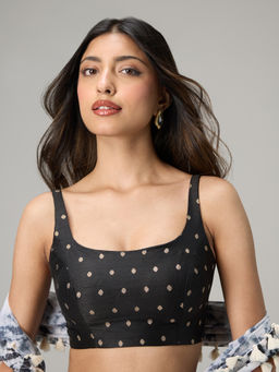 Gajra Gang - Masakali Black Brocade Butti Scoop Neck Stitched Blouse
