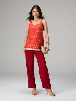 Gajra Gang - Brigade Bride Rust Brocade Embellished Scoop Neck Kurta with Pant