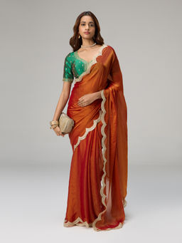 Gajra Gang - Brigade Bride Rust Tissue Scallop Embellished Saree