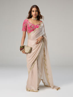 Gajra Gang - Ivory Tissue Scallop Embellished Saree Brigade Bride