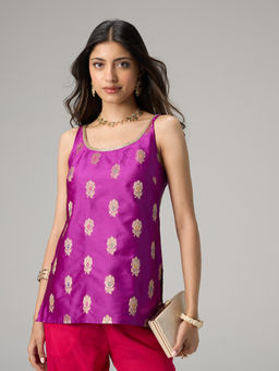 Gajra Gang - Patiala Chowk Magenta Brocade Embellished Scoop Neck Tunic