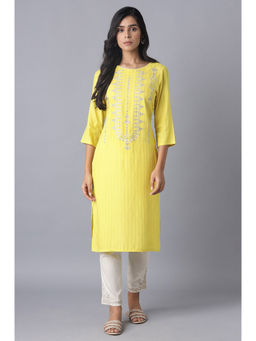 WISHFUL by W - Yellow Embroidered Kurta