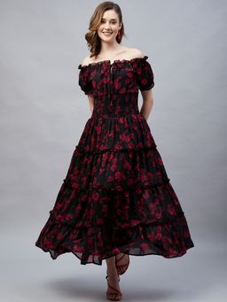 RARE - Women Casual Black Colour Maxi Floral Dress