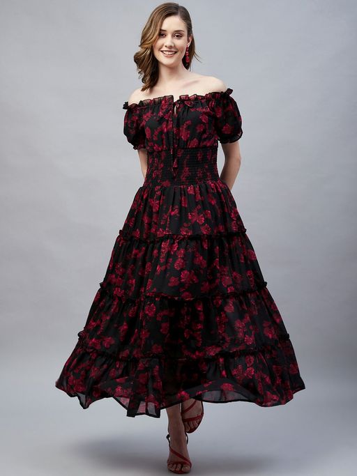Buy RARE Women Casual Black Colour Maxi Floral Dress Online
