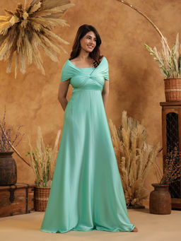 B'Infinite - Mint Green Twist Front Off Shoulder Gown