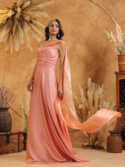 B'Infinite - Enchanted Peach Drape Gown