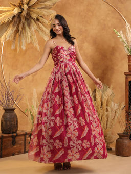 B'Infinite - Mocha Hibiscus Red Dress