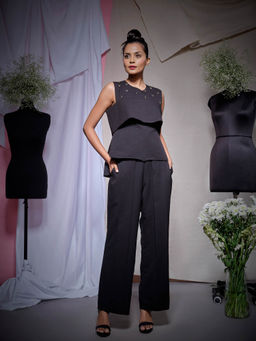 Echke - Black Scuba U Peplum Top