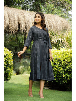 Mamicha - Charcoal Mist Dress with Belt - Black