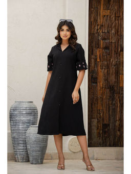 Mamicha - Noir Bloom Dress with Belt - Black