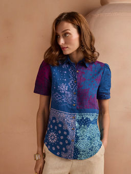 Style Island - Linen Printed Shirt - Blue