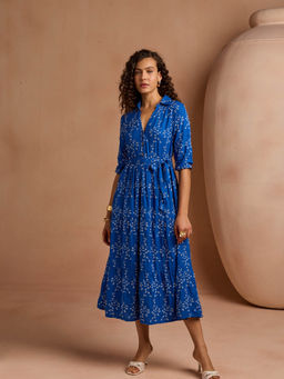 Style Island - Cynthia Schiffli Dress with Belt- Blue