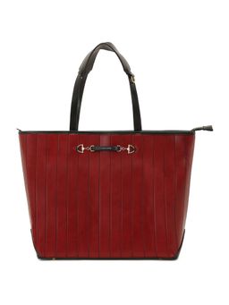 U.S. POLO ASSN. - Bunny Burgundy Striped tote Handbag with Horsebit Hardware