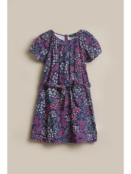Allen Solly - Navy Blue Floral Knee Length Dress