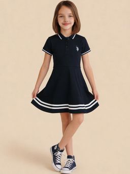 U.S. POLO ASSN. - Blue Solid/Plain Mini Dress
