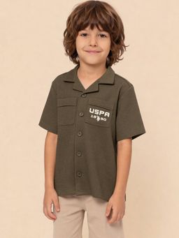 U.S. POLO ASSN. - Green Textured Collar Neck Shirt