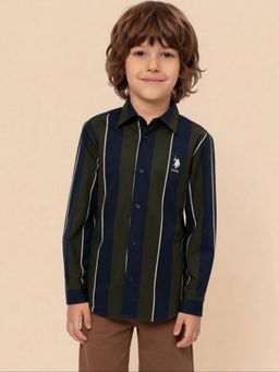 U.S. POLO ASSN. - Green Stripes Collar Neck Shirt