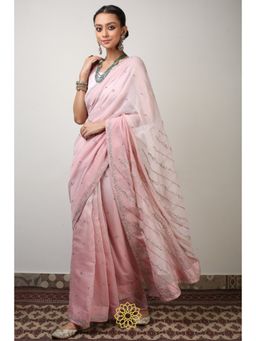 Rhua India - Pink Aisha Classical Saree with Stitched Blouse and Petticoat