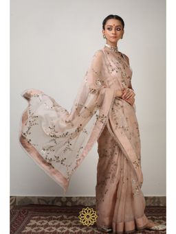Rhua India - Pink Suhani Classical Saree with Stitched Blouse and Petticoat