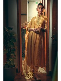 Rhua India - Canary Yellow Straight Kurta with Pant and Dupatta (Set of 3)