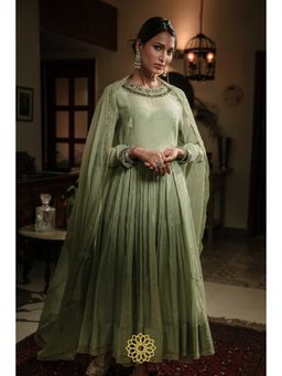 Rhua India - Pistachio Green Anarkali with Pant and Dupatta (Set of 3)