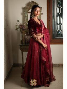 Rhua India - Earthy Red Lehenga with Blouse and Dupatta (Set of 3)