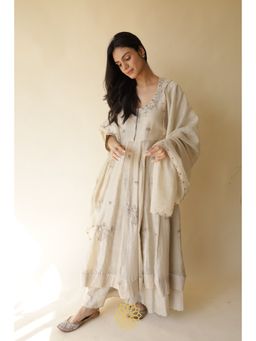 Rhua India - Nitya White Straight Kurta with Palazzo and Dupatta (Set of 3)