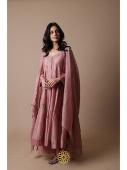 Rhua India - Afra Pink Anarkali with Palazzo and Dupatta (Set of 3)