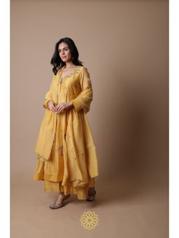 Rhua India - Afra Yellow Anarkali with Palazzo and Dupatta (Set of 3)