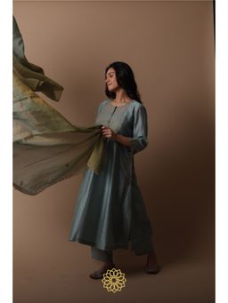 Rhua India - Nimai Power Blue Straight Kurta with Pant and Dupatta (Set of 3)