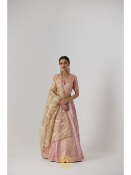 Rhua India - Pink Aachal Lehenga with Blouse and Dupatta (Set of 3)