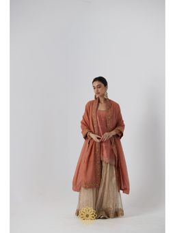 Rhua India - Peach Tanira Short Kurta with Sharara and Dupatta (Set of 3)
