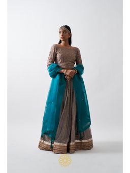 Rhua India - Taupe Anaita Lehenga with Blouse and Dupatta (Set of 3)