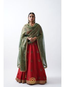 Rhua India - Red Rati Lehenga with Blouse and Dupatta (Set of 3)