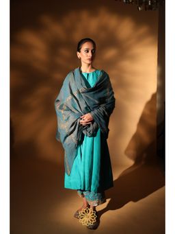 Rhua India - Blue Preya Straight Kurta with Salwar and Dupatta (Set of 3)