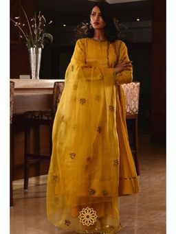 Rhua India - Yellow Amber Anarkali with Slip, Palazzo and Dupatta (Set of 4)