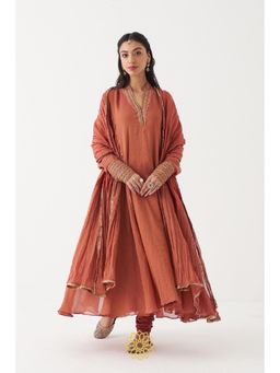 Rhua India - Rust Azaira Anarkali with Churidar and Dupatta (Set of 3)