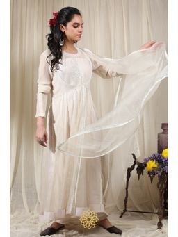 Rhua India - White Anarkali with Pant and Dupatta (Set of 3)