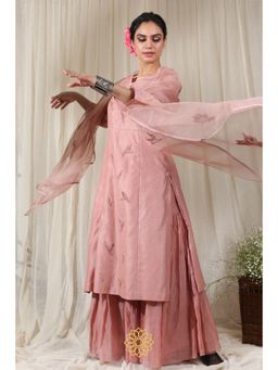 Rhua India - Peach Palazzo with Kurta and Dupatta (Set of 3)
