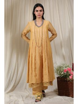Rhua India - Yellow Gathered Kurta with Slip and Pant (Set of 3)