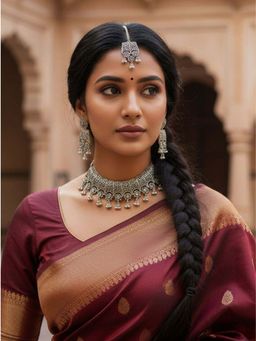 I Jewels - Silver Oxidized Traditional Afghani Choker Set