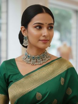 I Jewels - Silver Oxidized Traditional Afghani Choker Set