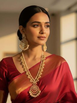 I Jewels - Gold Plated Ethnic Multi Layer Kundan Pearl Long Necklace Set For Women (ML298)