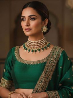 I Jewels - Gold Plated Traditional Kundan & Stone Pearl Choker Necklace Jewellery Set (ML324MG)