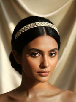 I Jewels - Gold Plated Traditional Floral Kundan Pearl Matha Patti Sheeshpatti