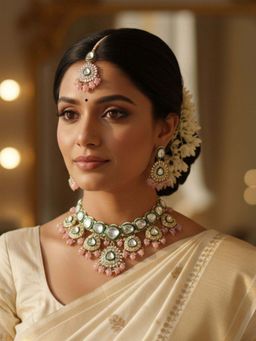 I Jewels - Gold Plated Traditional Multi-Color Kundan and Pearl Jewellery Set