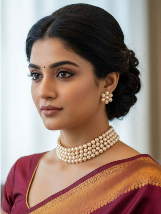 I Jewels Gold Plated Traditional Pearl Beaded Choker Jewellery Set